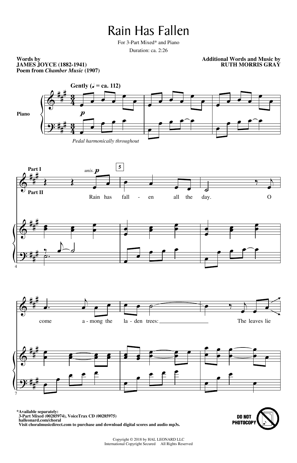 Ruth Morris Gray Rain Has Fallen Sheet Music