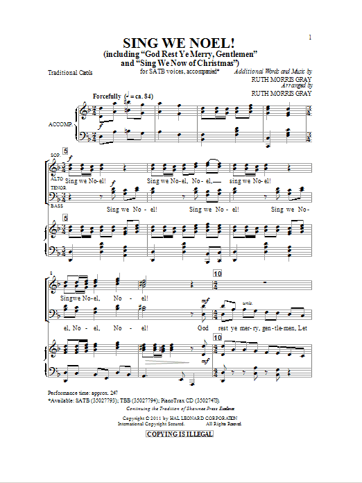 Ruth Morris Gray Sing We Noel Sheet Music