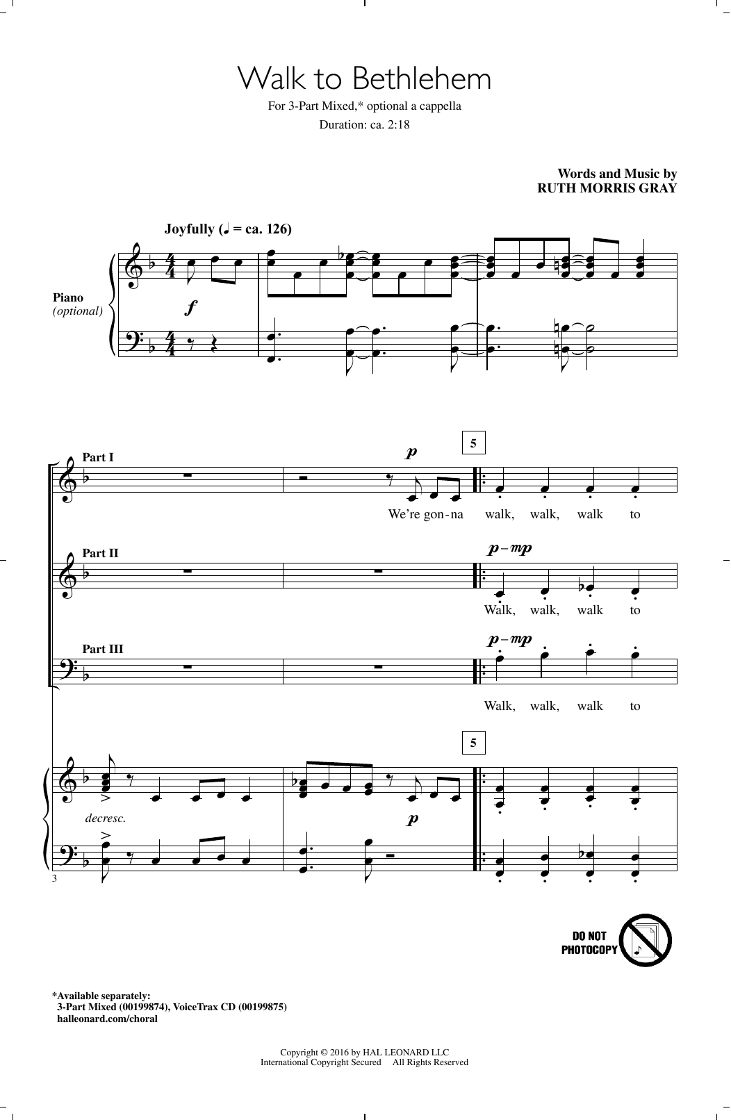 Ruth Morris Gray Walk To Bethlehem Sheet Music