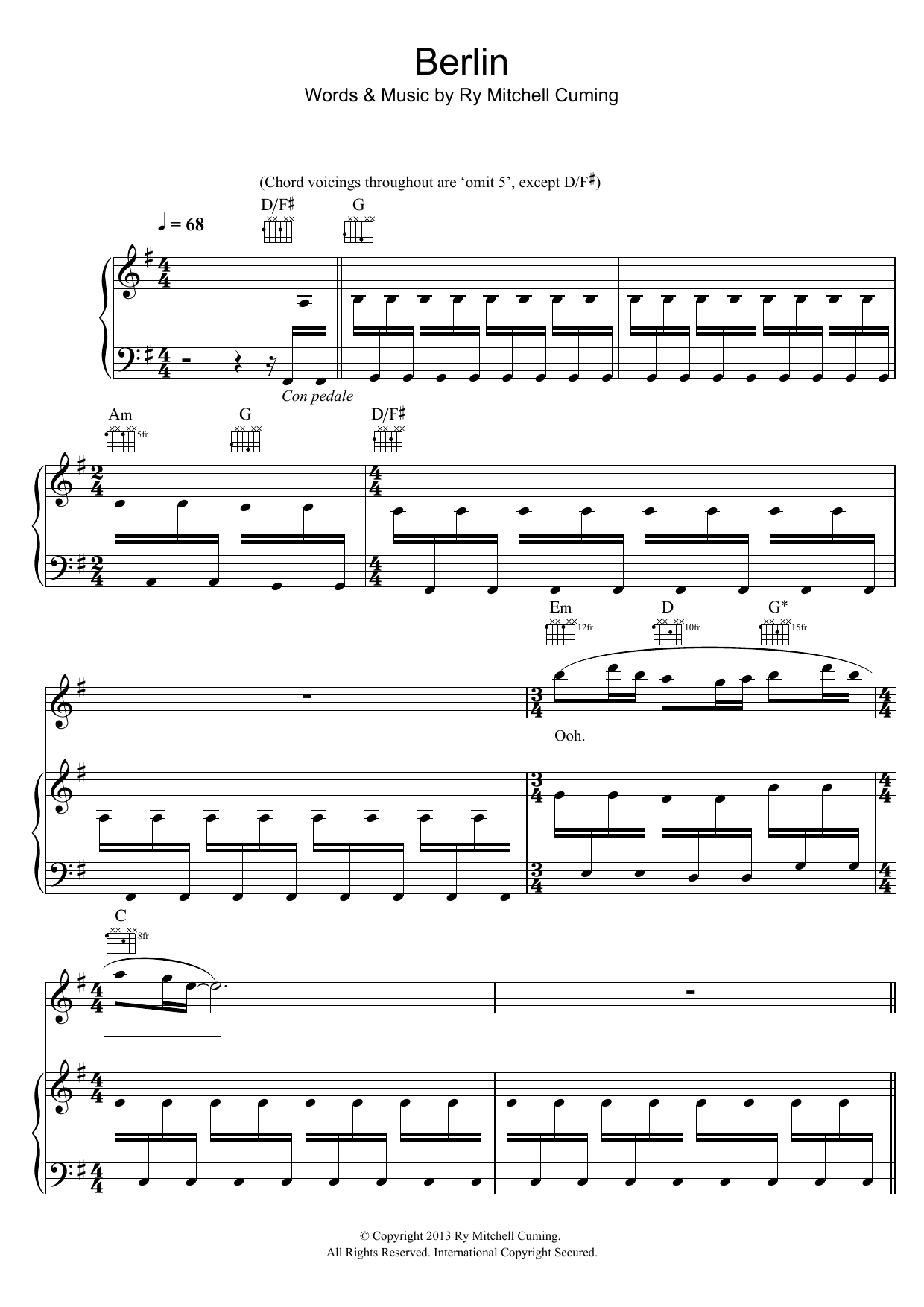 RY X Berlin Sheet Music