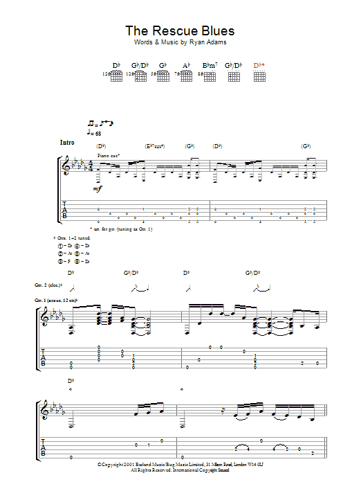 Ryan Adams The Rescue Blues Sheet Music