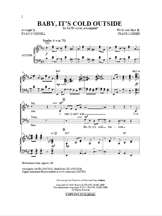 Ryan O'Connell Baby, It's Cold Outside Sheet Music