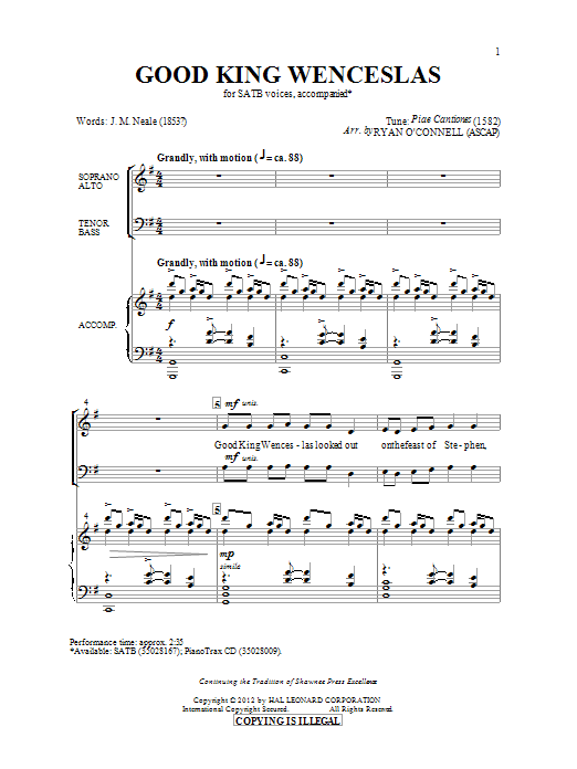 Ryan O'Connell Good King Wenceslas Sheet Music