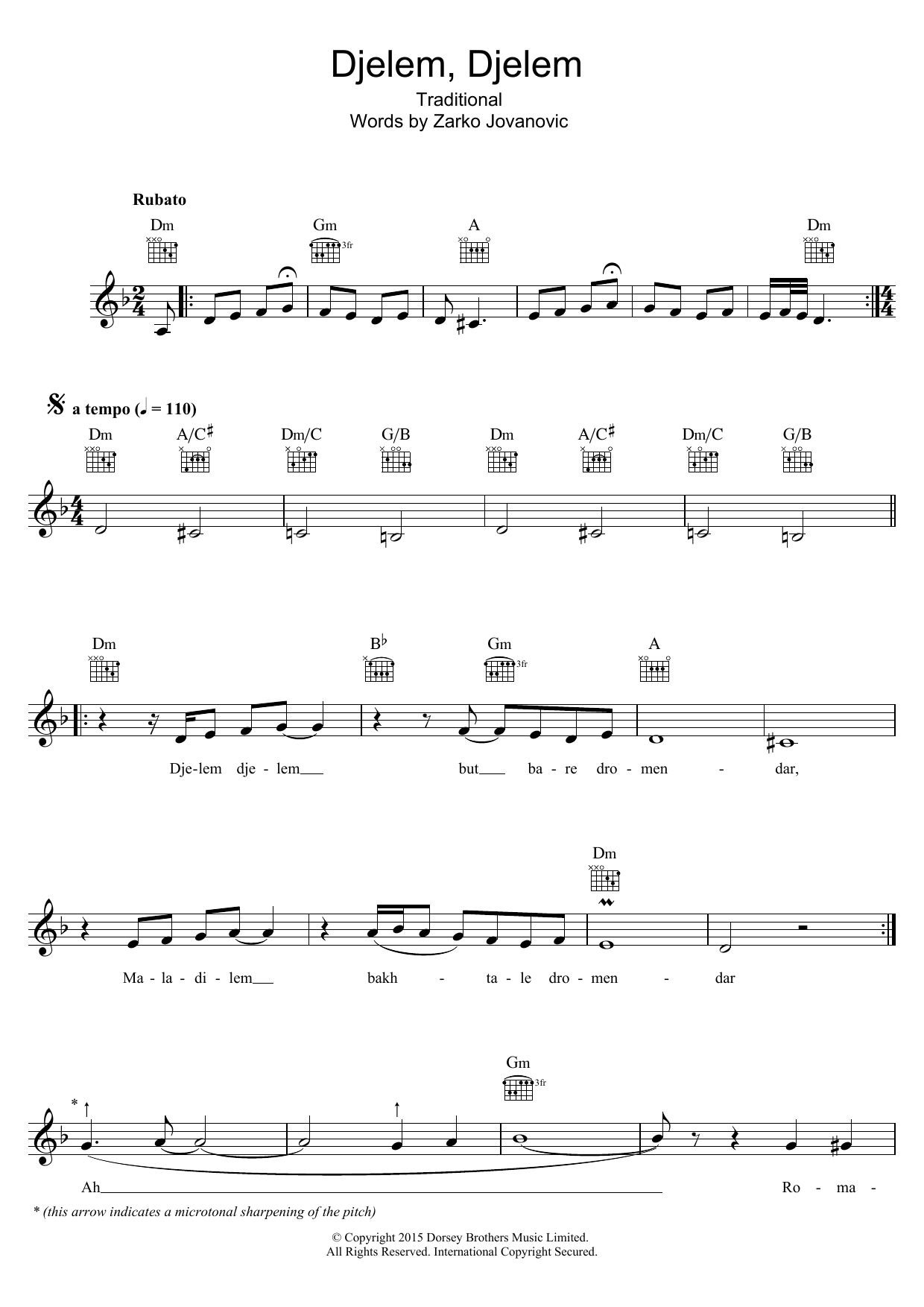 Saban Bajramovic Djelem, Djelem Sheet Music