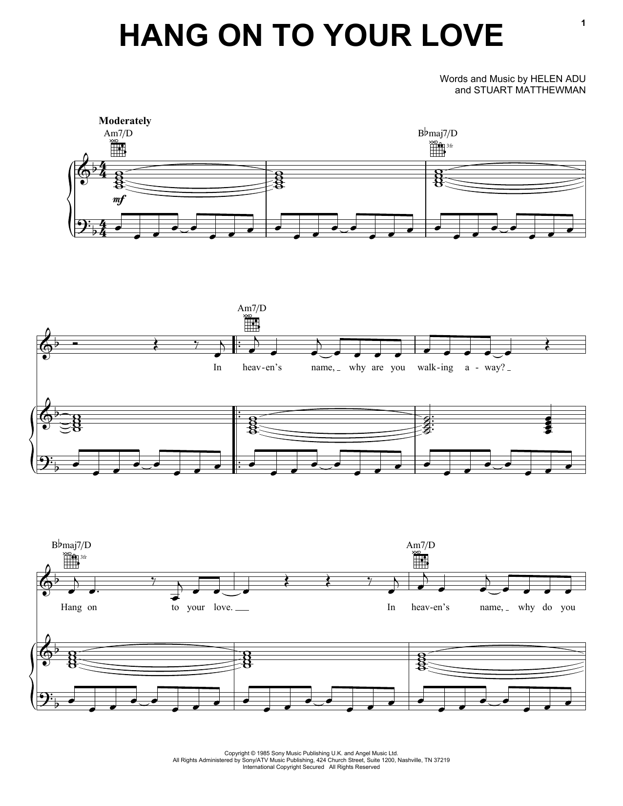Sade Hang On To Your Love Sheet Music