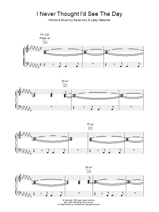 Sade I Never Thought I'd See The Day Sheet Music
