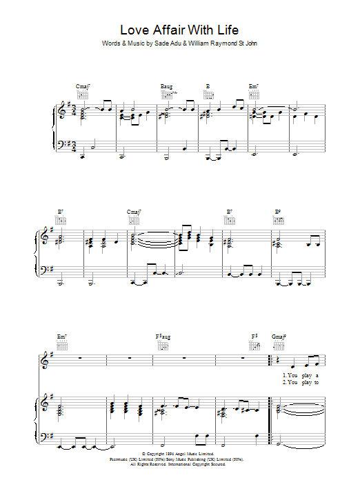 Sade Love Affair With Life Sheet Music