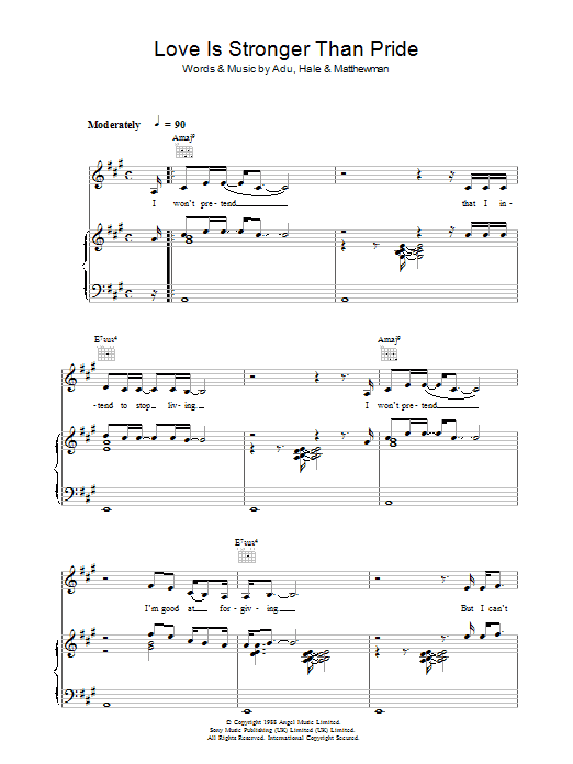 Sade Love Is Stronger Than Pride Sheet Music