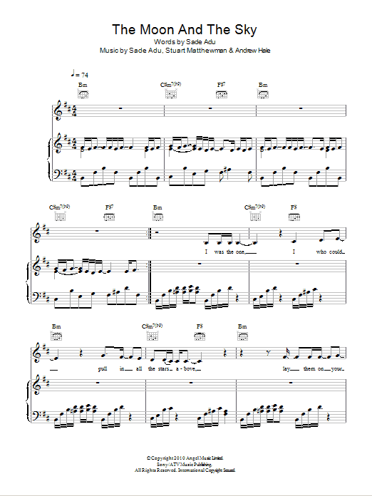 Sade The Moon And The Sky Sheet Music