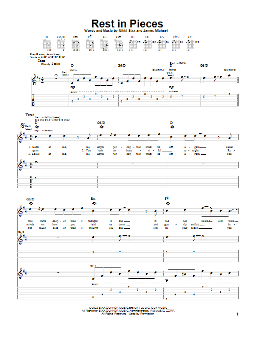Saliva Rest In Pieces Sheet Music