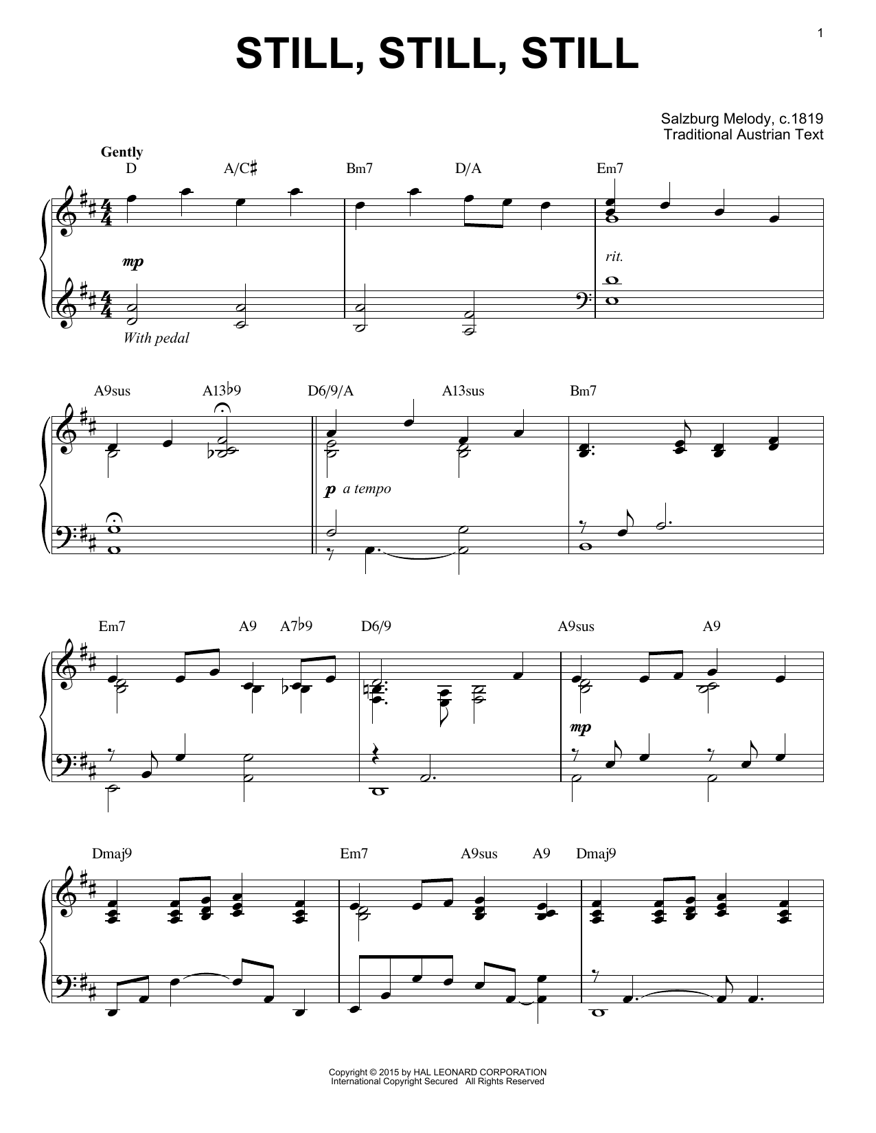 Salzburg Melody c.1819 Still, Still, Still [Jazz version] (arr. Brent Edstrom) Sheet Music