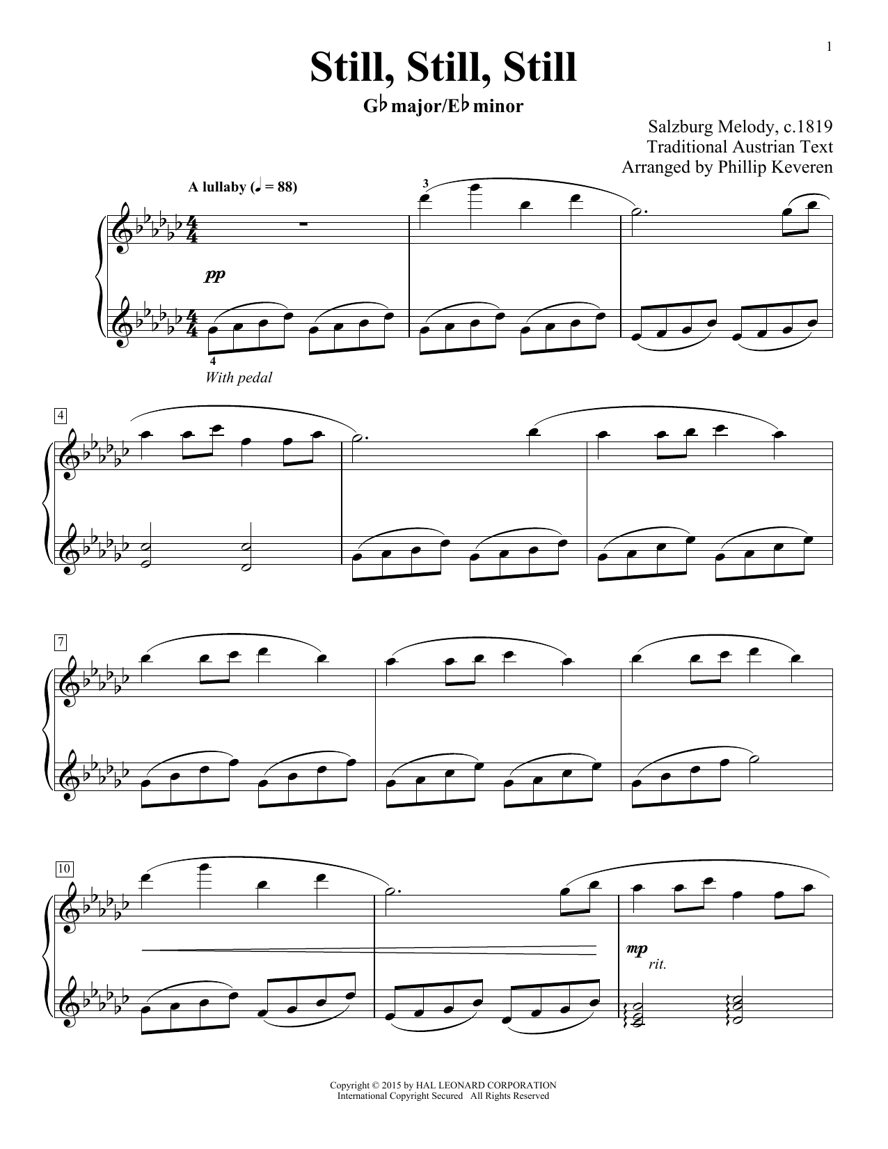 Salzburg Melody Still, Still, Still (arr. Phillip Keveren) Sheet Music
