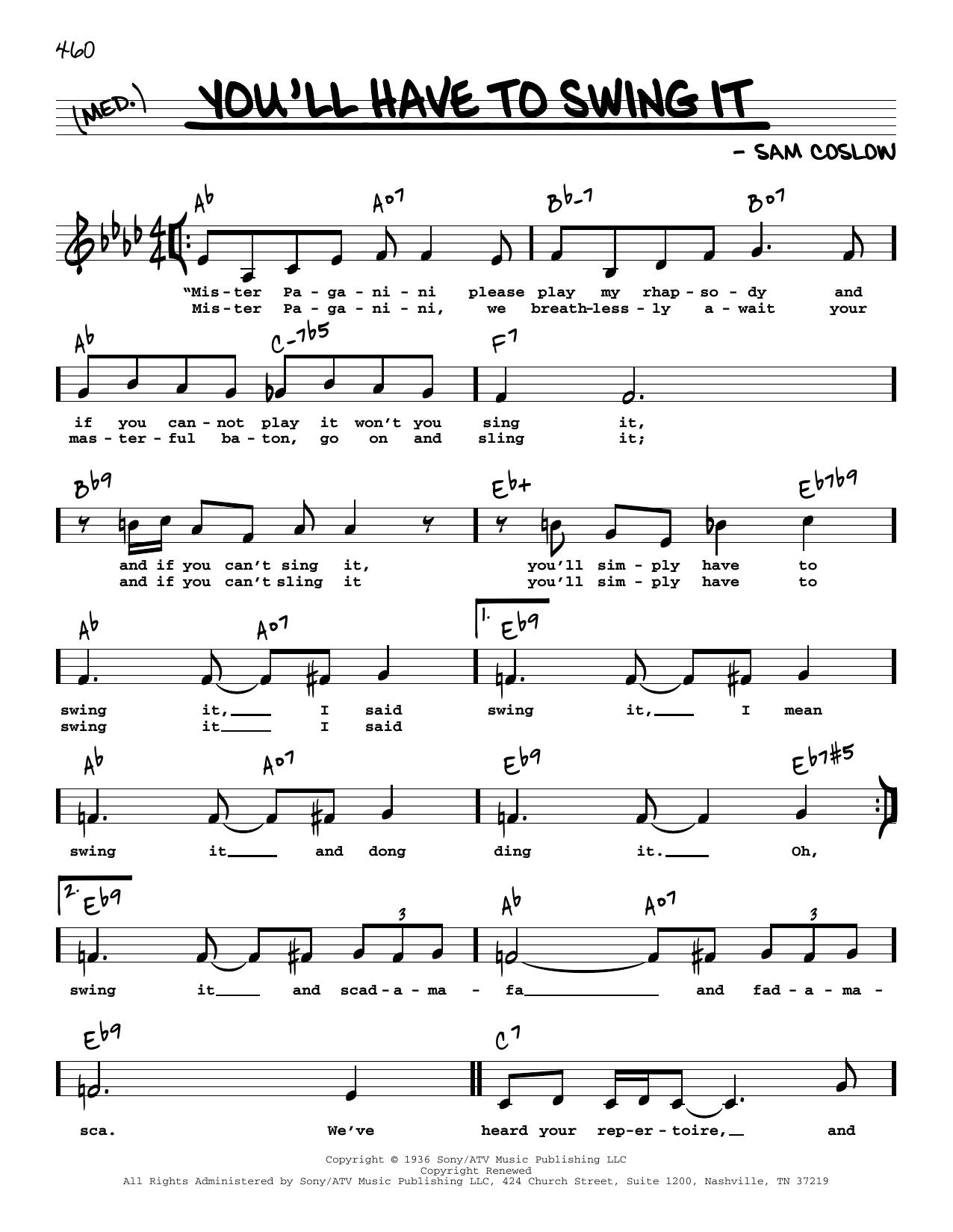 Sam Coslow You'll Have To Swing It (Low Voice) Sheet Music