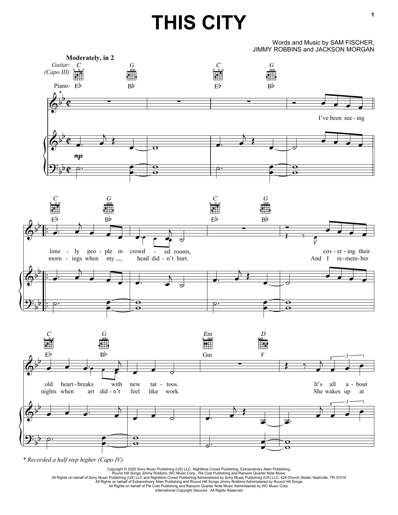 Sam Fischer This City Sheet Music