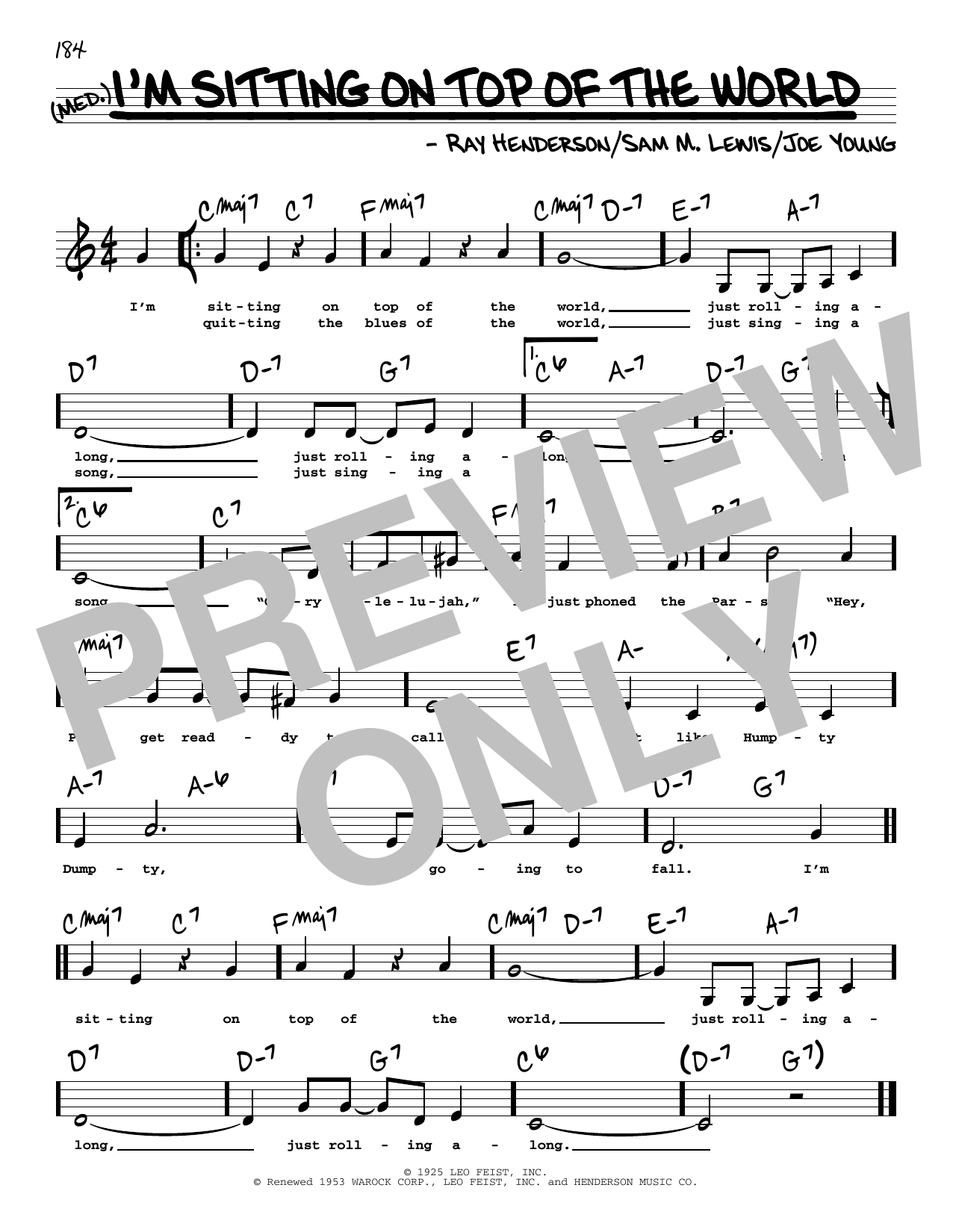 Sam M. Lewis I'm Sitting On Top Of The World (Low Voice) Sheet Music