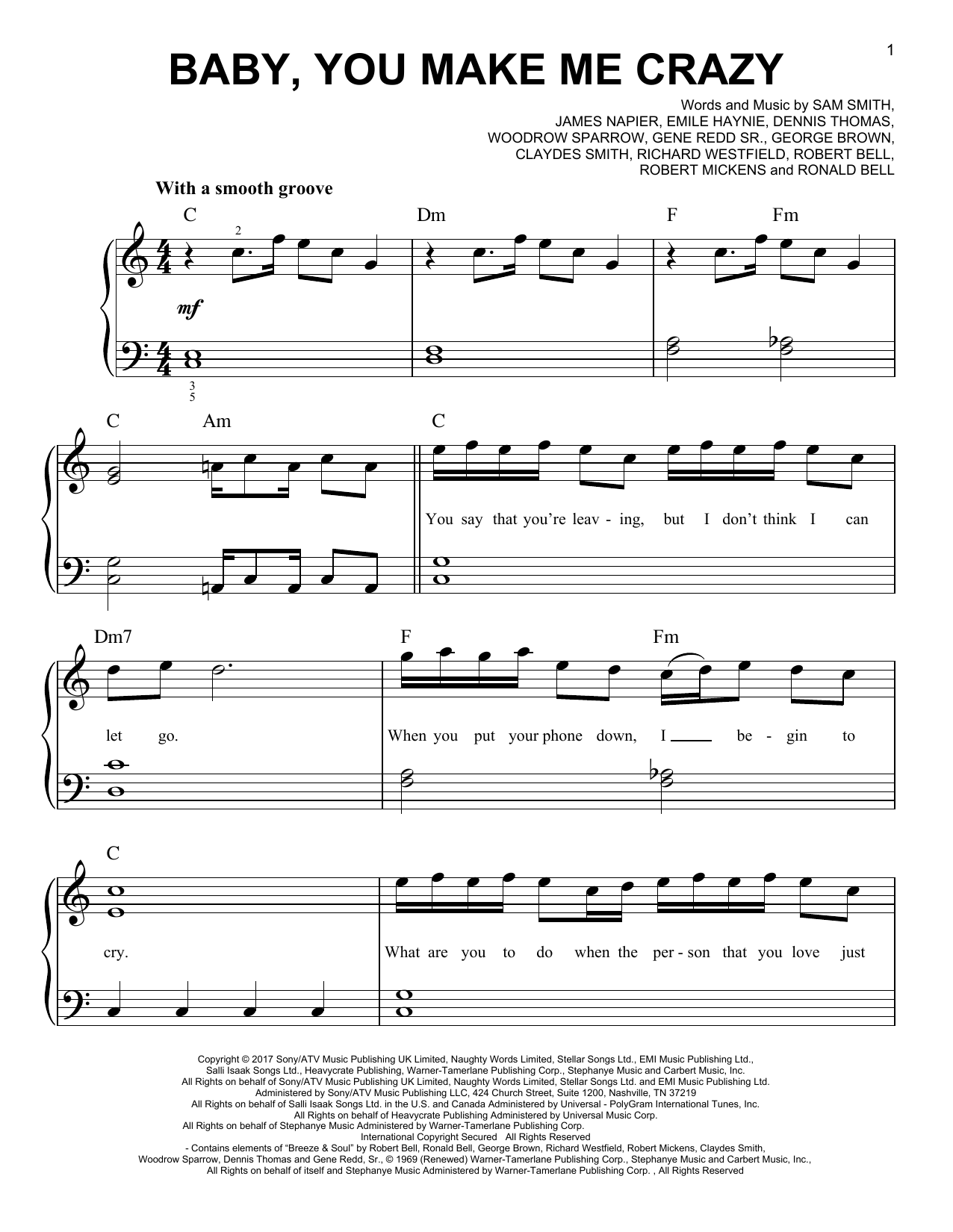 Sam Smith Baby, You Make Me Crazy Sheet Music