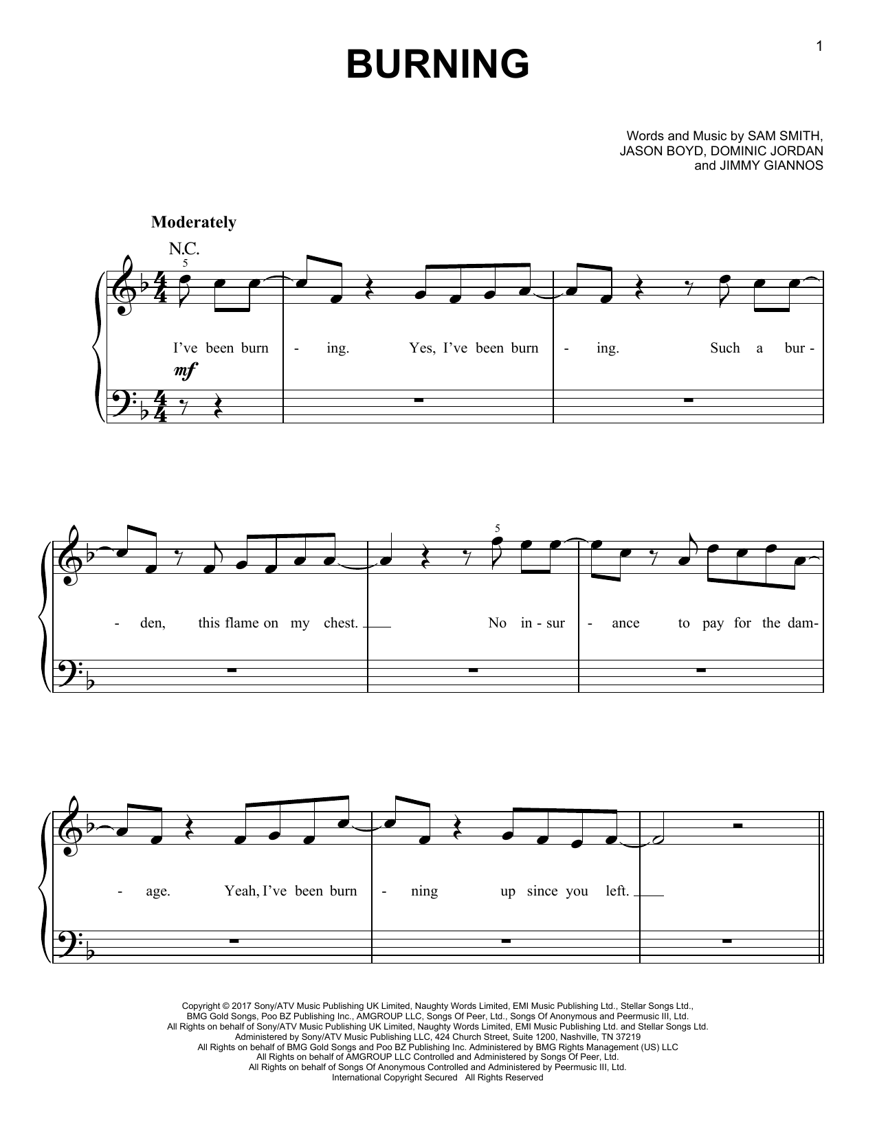 Sam Smith Burning Sheet Music