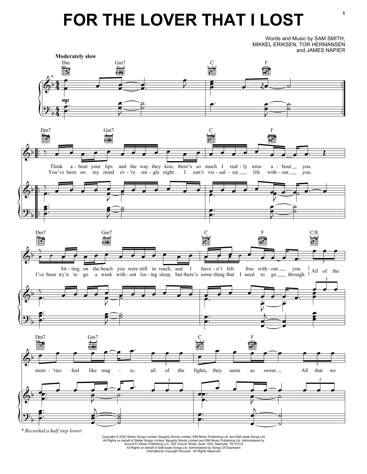 Sam Smith For The Lover That I Lost Sheet Music