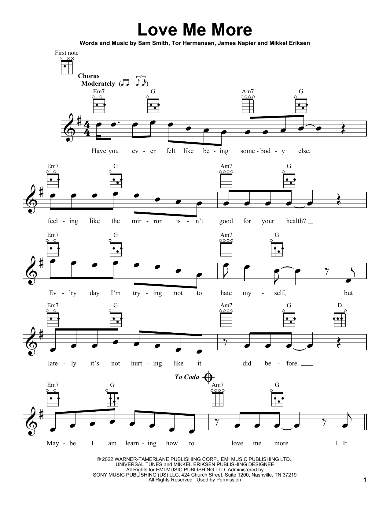 Sam Smith Love Me More Sheet Music