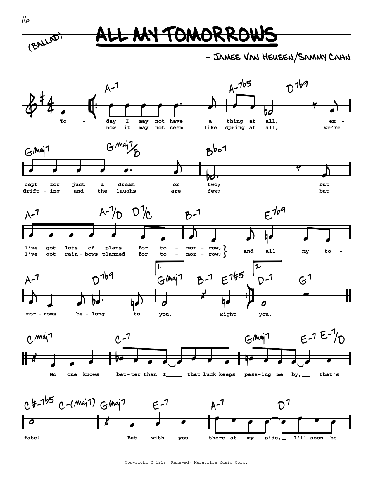 Sammy Cahn All My Tomorrows (High Voice) Sheet Music