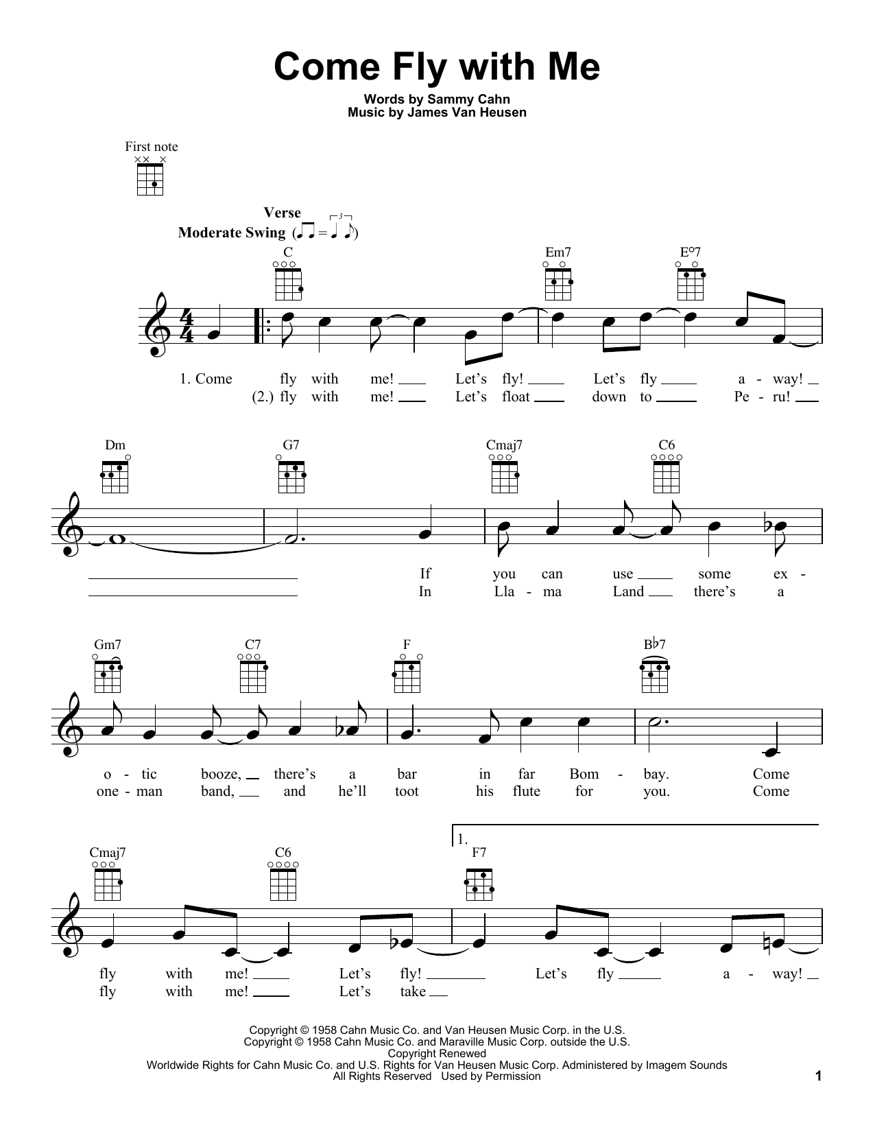 Sammy Cahn Come Fly With Me Sheet Music