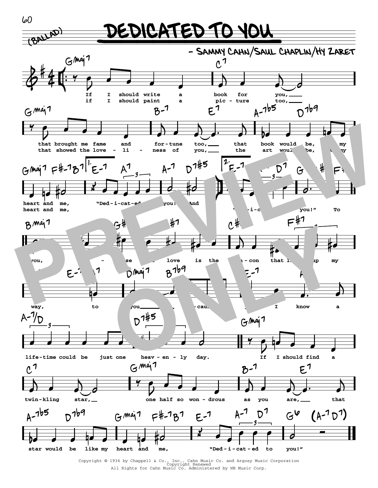 Sammy Cahn Dedicated To You (High Voice) Sheet Music