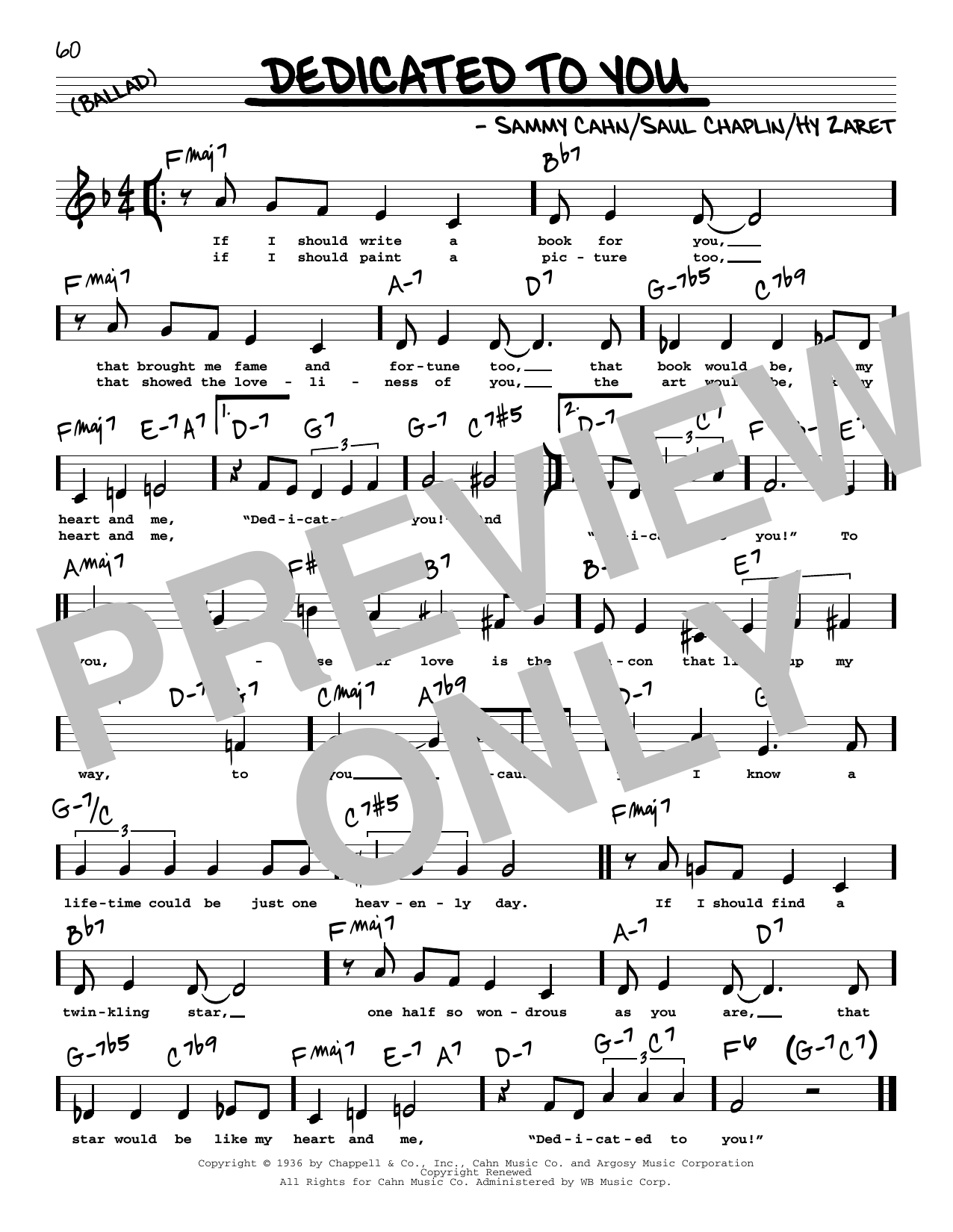 Sammy Cahn Dedicated To You (Low Voice) Sheet Music