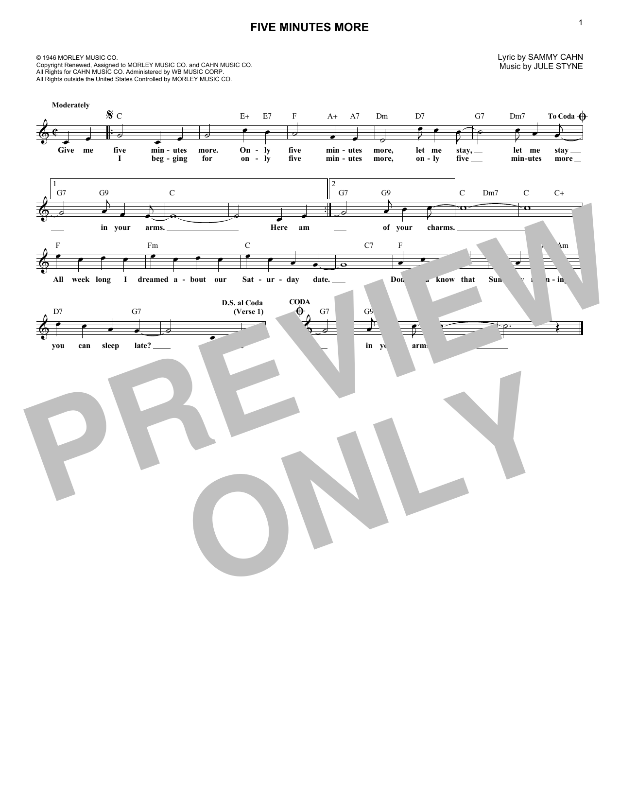 Sammy Cahn Five Minutes More Sheet Music
