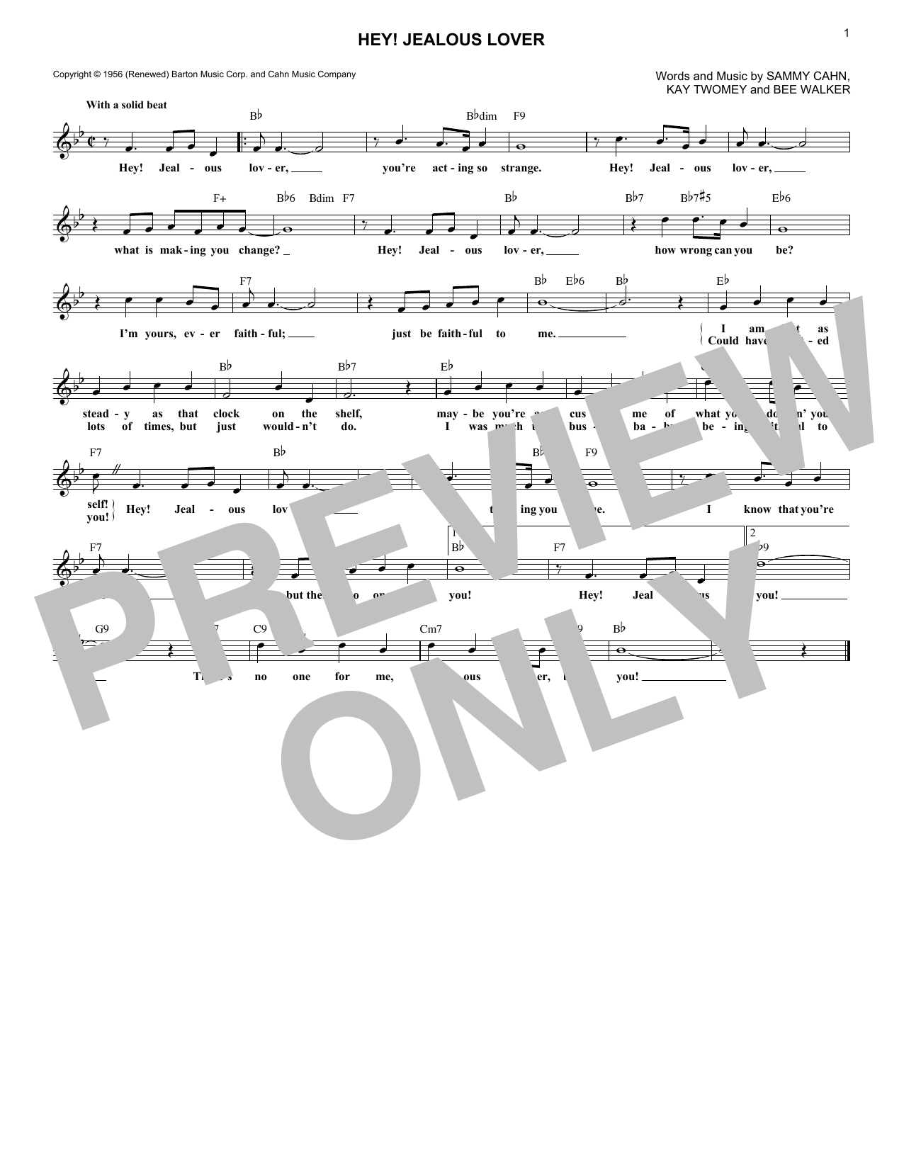 Sammy Cahn Hey! Jealous Lover Sheet Music