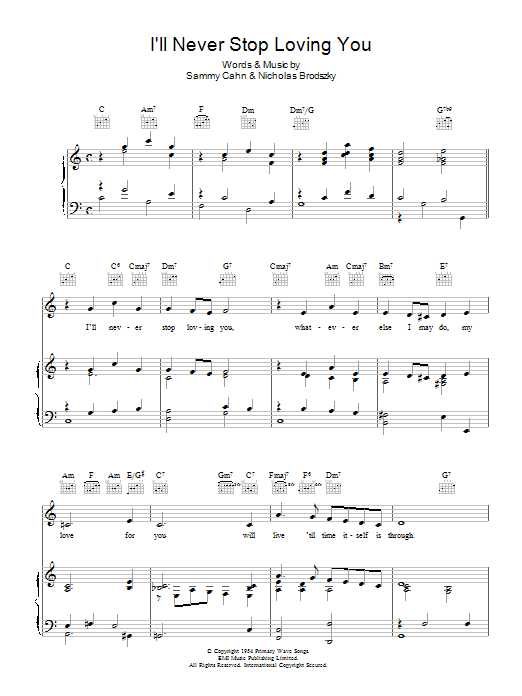 Sammy Cahn I'll Never Stop Loving You Sheet Music