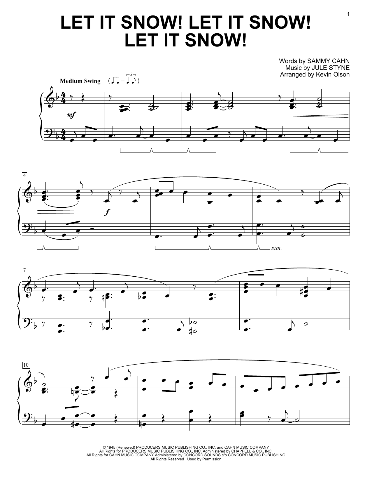Sammy Cahn Let It Snow! Let It Snow! Let It Snow! (arr. Kevin Olson) Sheet Music