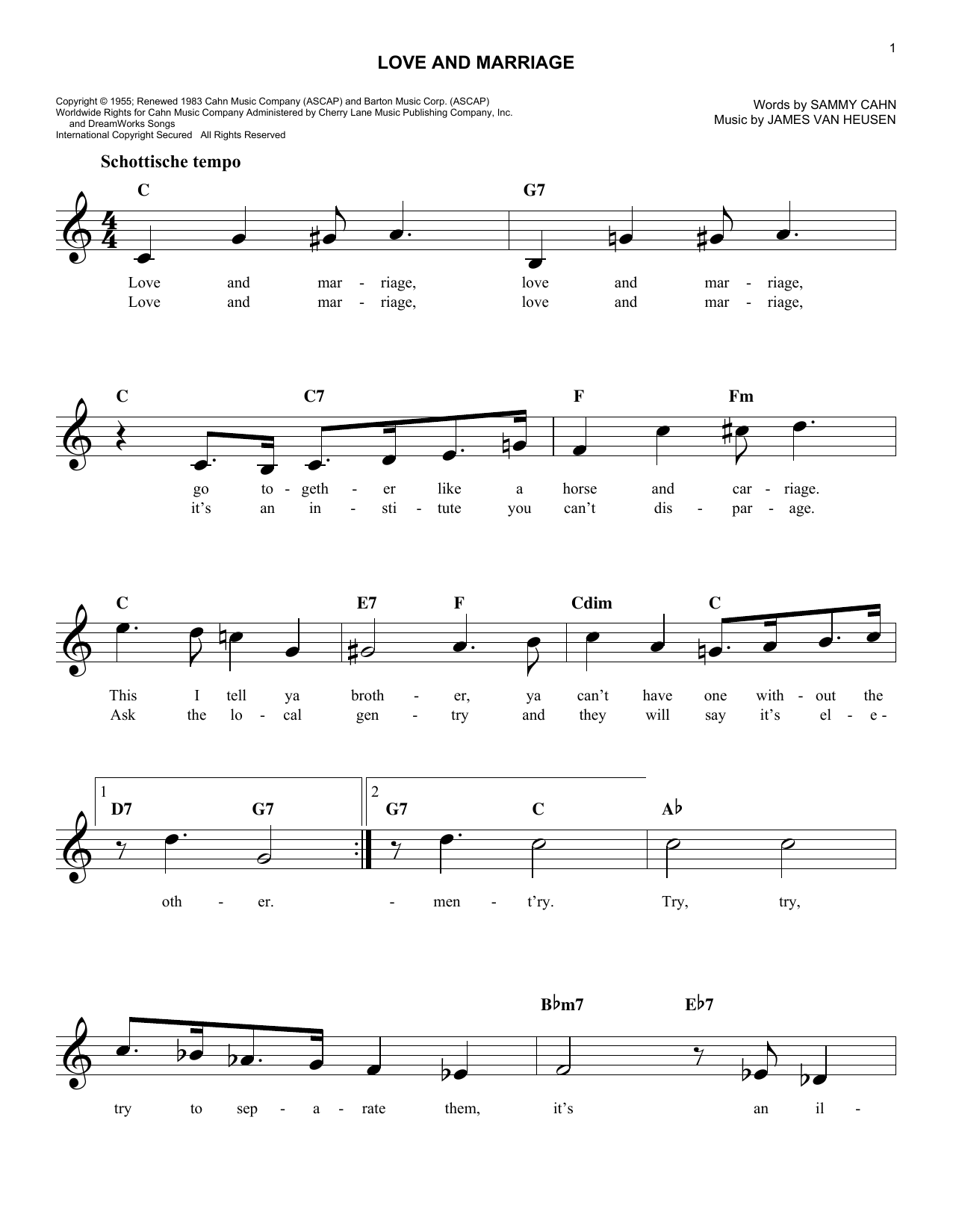 Sammy Cahn Love And Marriage Sheet Music
