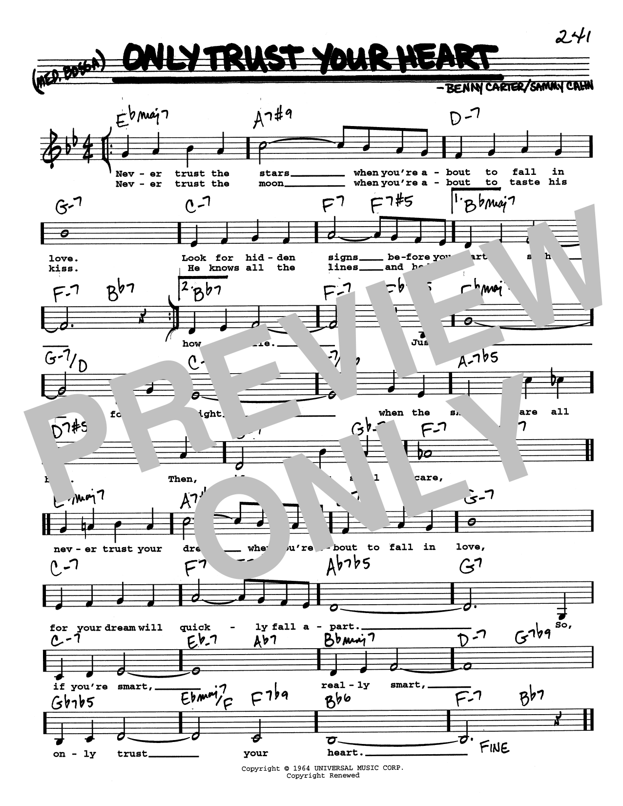 Sammy Cahn Only Trust Your Heart (Low Voice) Sheet Music