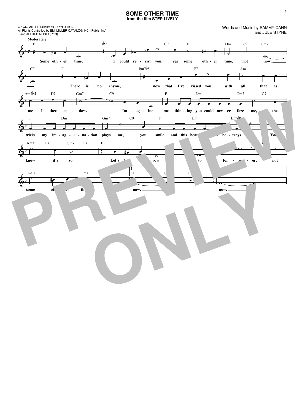 Sammy Cahn Some Other Time Sheet Music