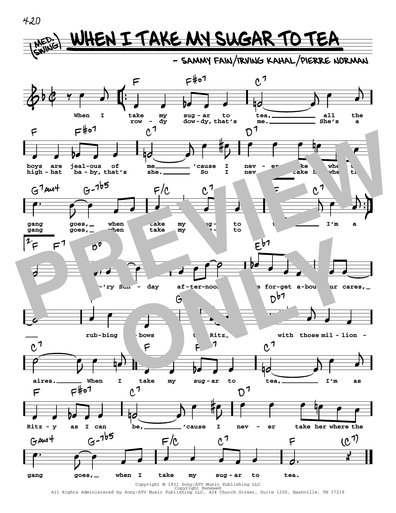 Sammy Fain When I Take My Sugar To Tea (High Voice) Sheet Music