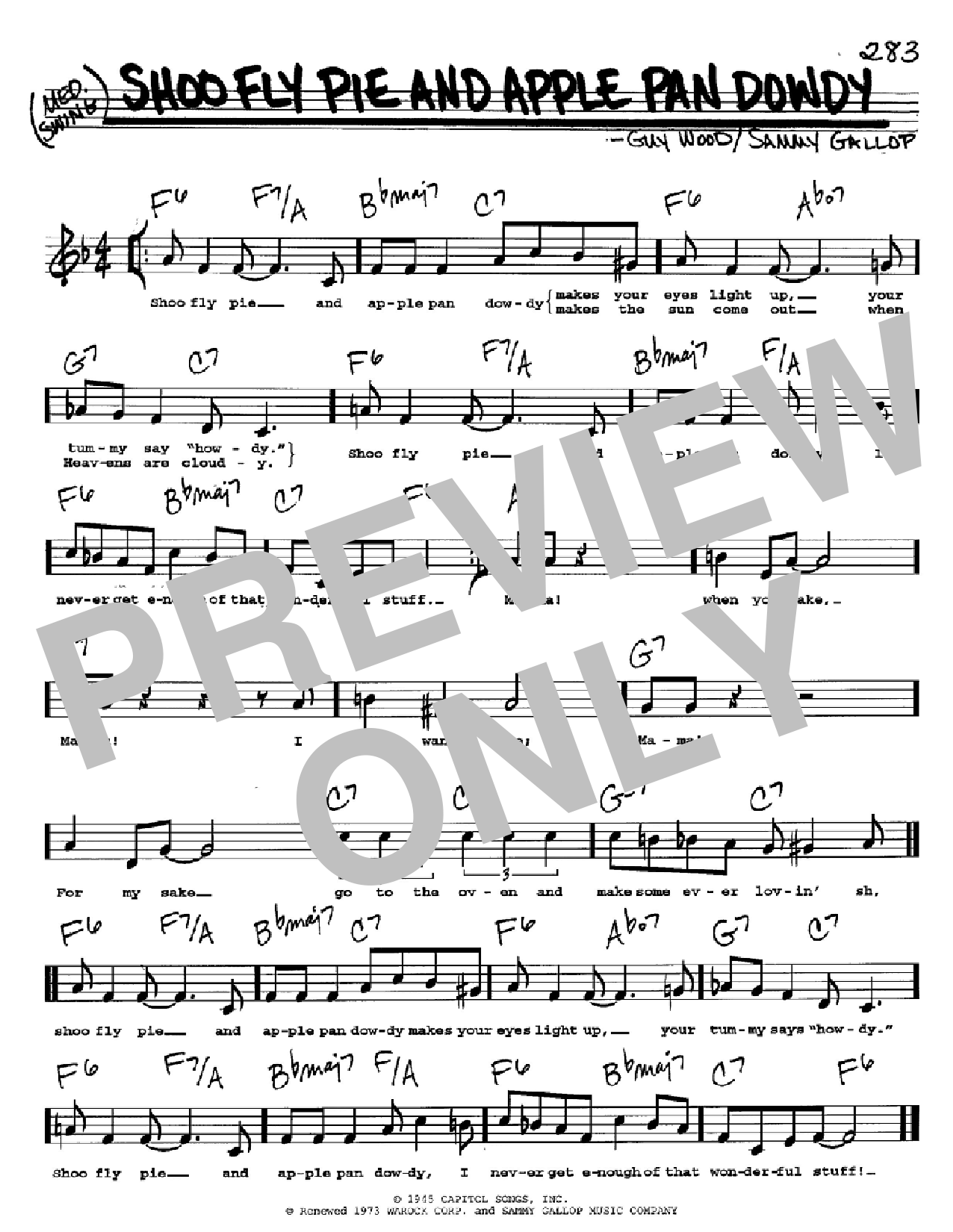 Sammy Gallop Shoo Fly Pie And Apple Pan Dowdy Sheet Music