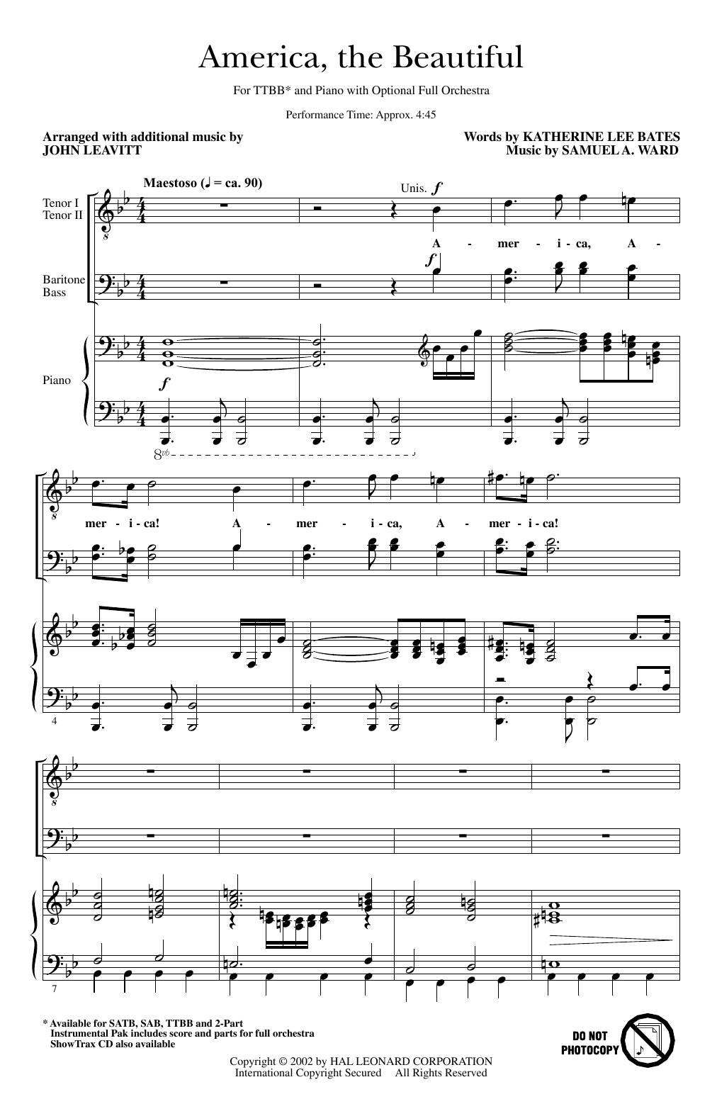 Samuel A. Ward America, The Beautiful (arr. John Leavitt) Sheet Music