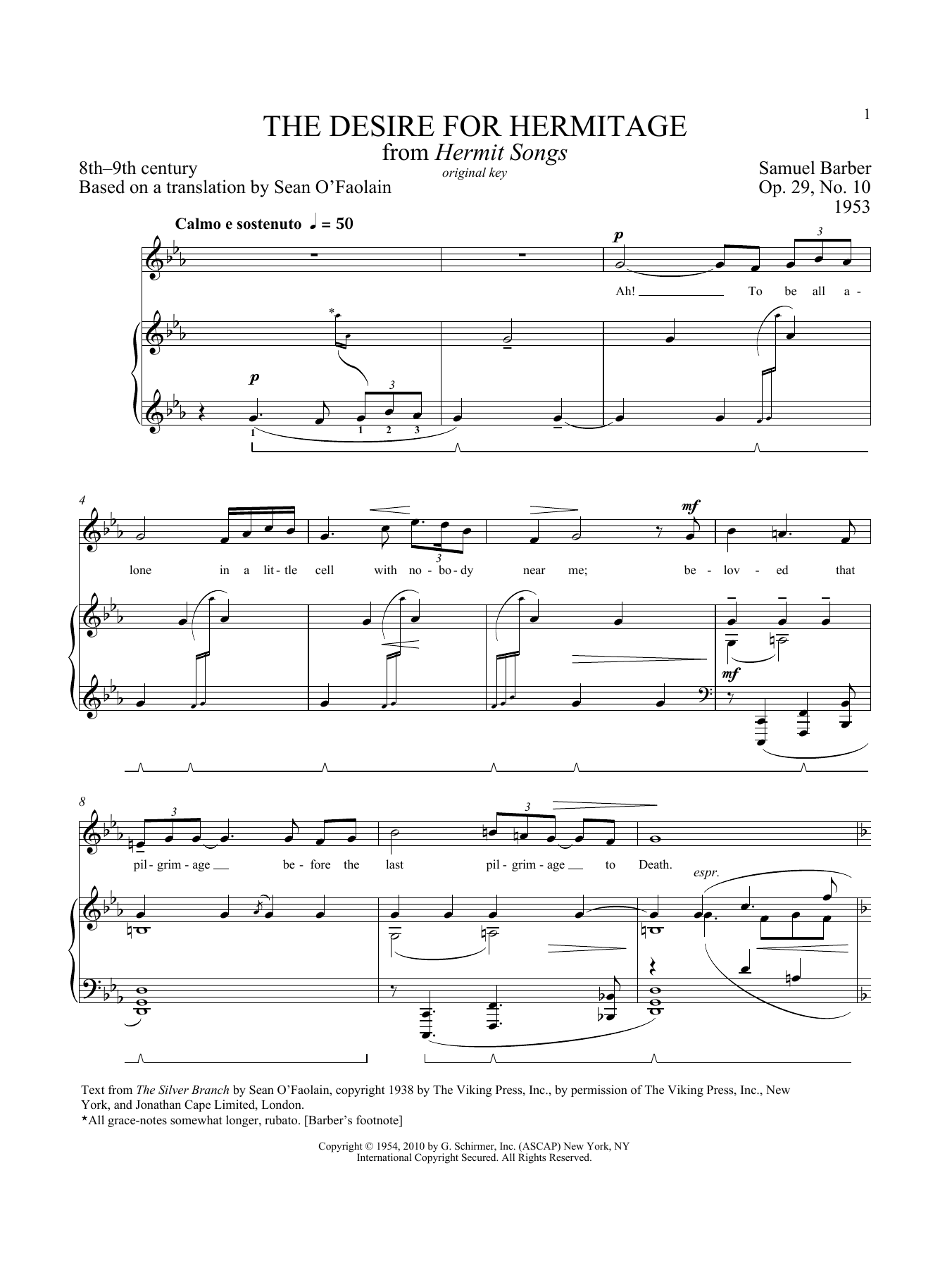 Samuel Barber Desire For Hermitage, Op. 29, No. 10 Sheet Music