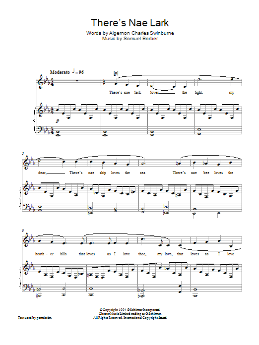 Samuel Barber There's Nae Lark Sheet Music