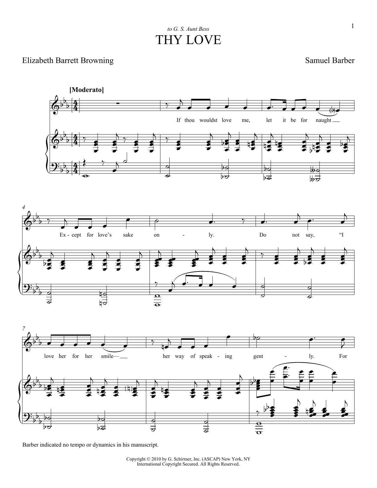 Samuel Barber Thy Love Sheet Music