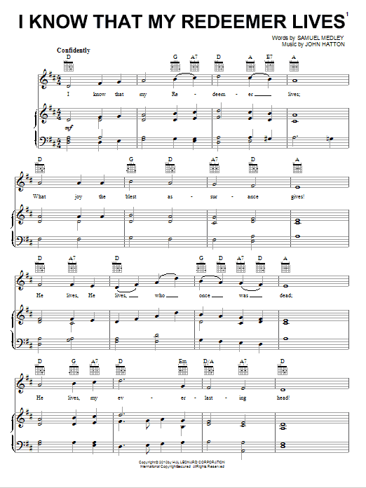 Samuel Medley I Know That My Redeemer Lives Sheet Music
