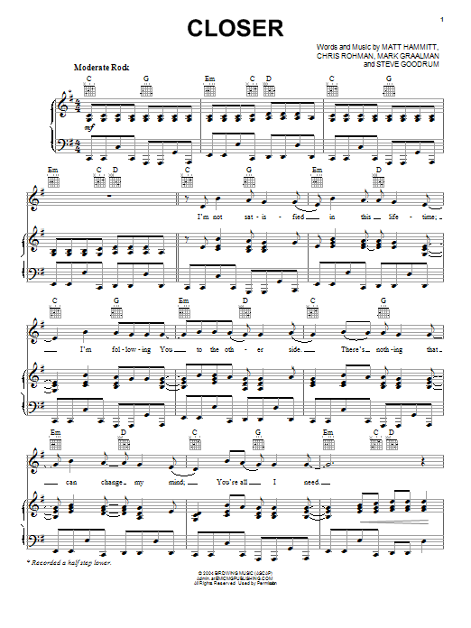 Sanctus Real Closer Sheet Music