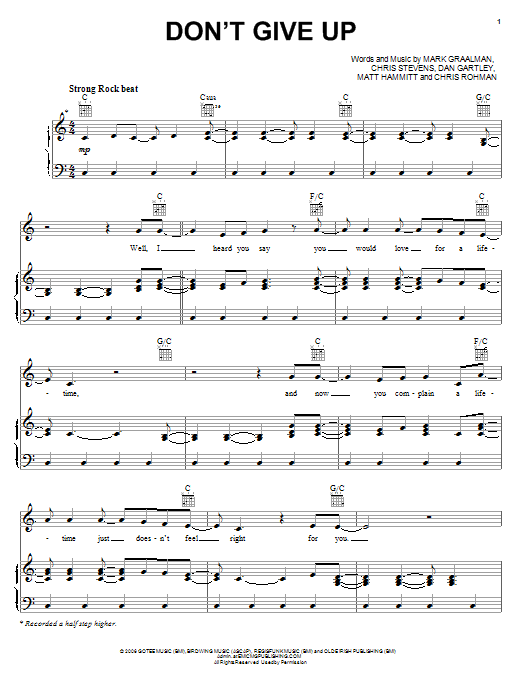 Sanctus Real Don't Give Up Sheet Music