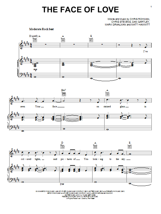 Sanctus Real The Face Of Love Sheet Music