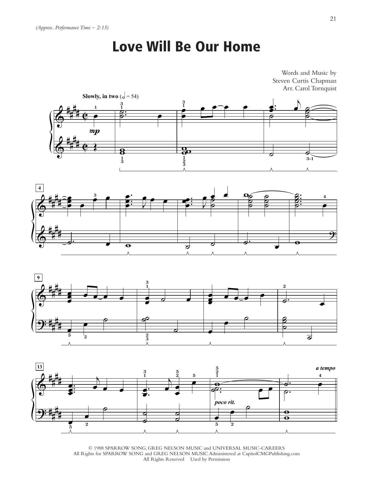 Sandi Patty Love Will Be Our Home (arr. Carol Tornquist) Sheet Music