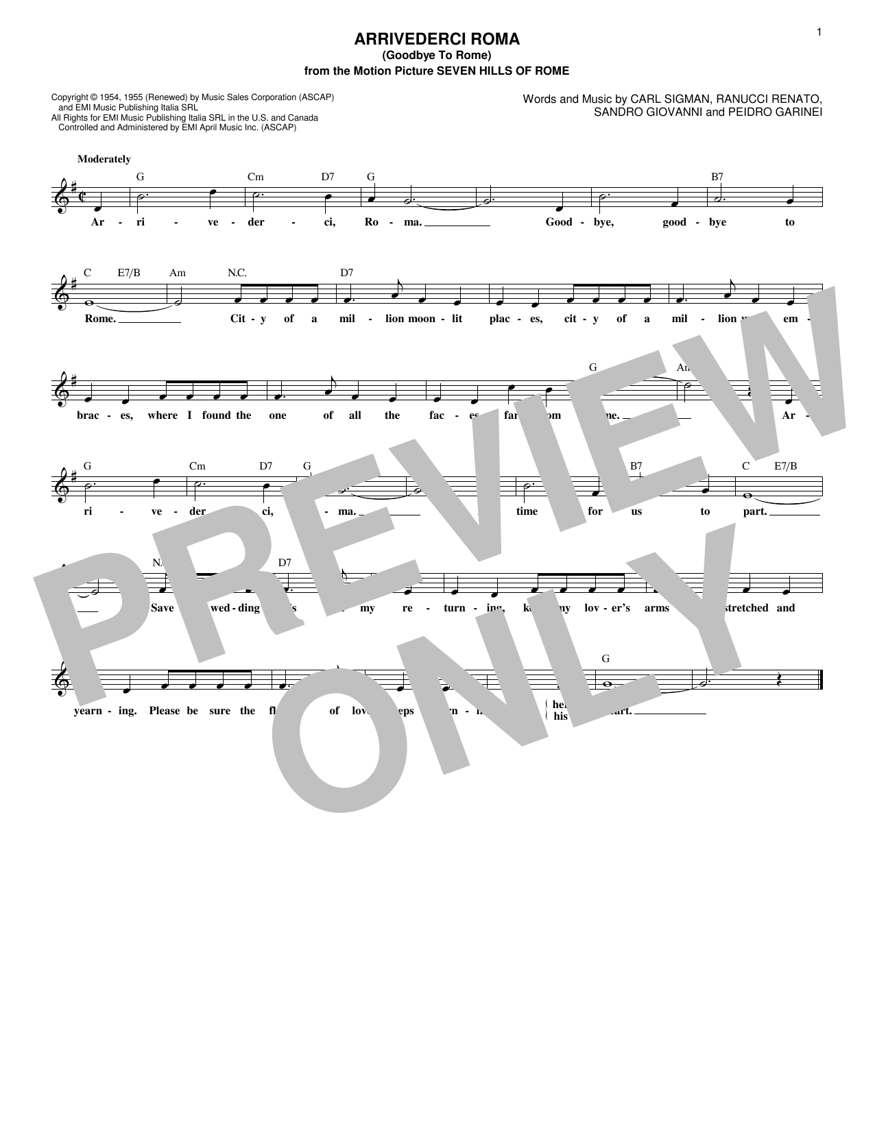 Sandro Giovannini Arrivederci Roma (Goodbye To Rome) Sheet Music