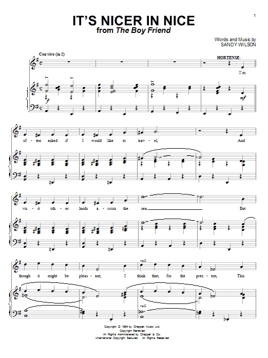 Sandy Wilson It's Nicer In Nice Sheet Music
