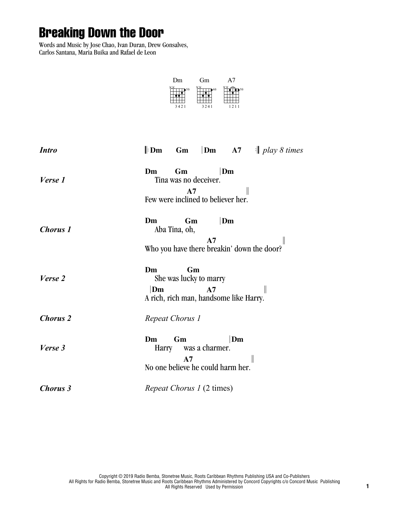 Santana Breaking Down The Door Sheet Music
