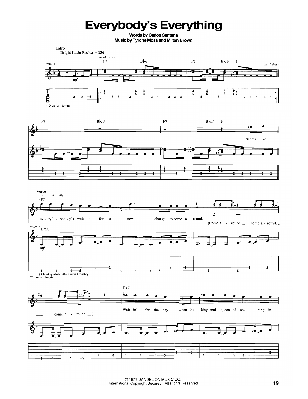Santana Everybody's Everything Sheet Music