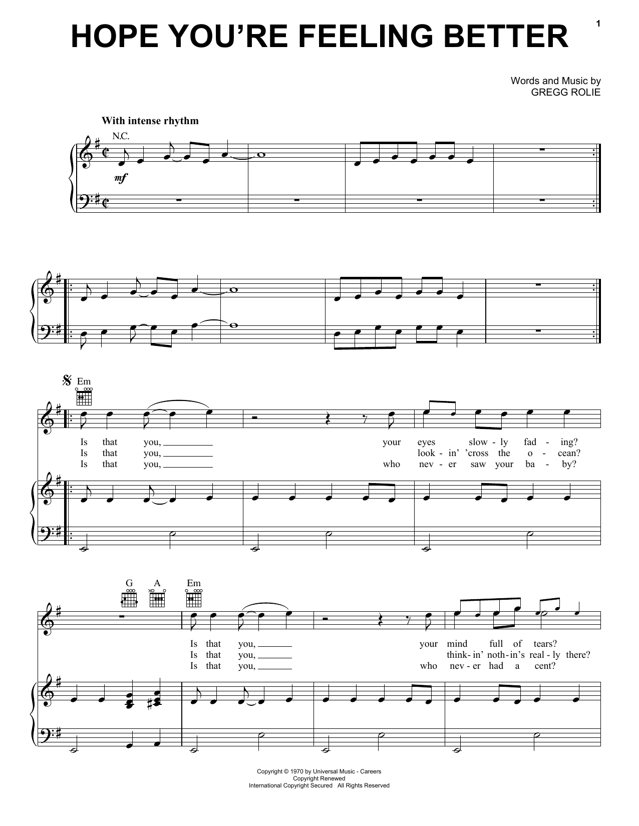Santana Hope You're Feeling Better Sheet Music